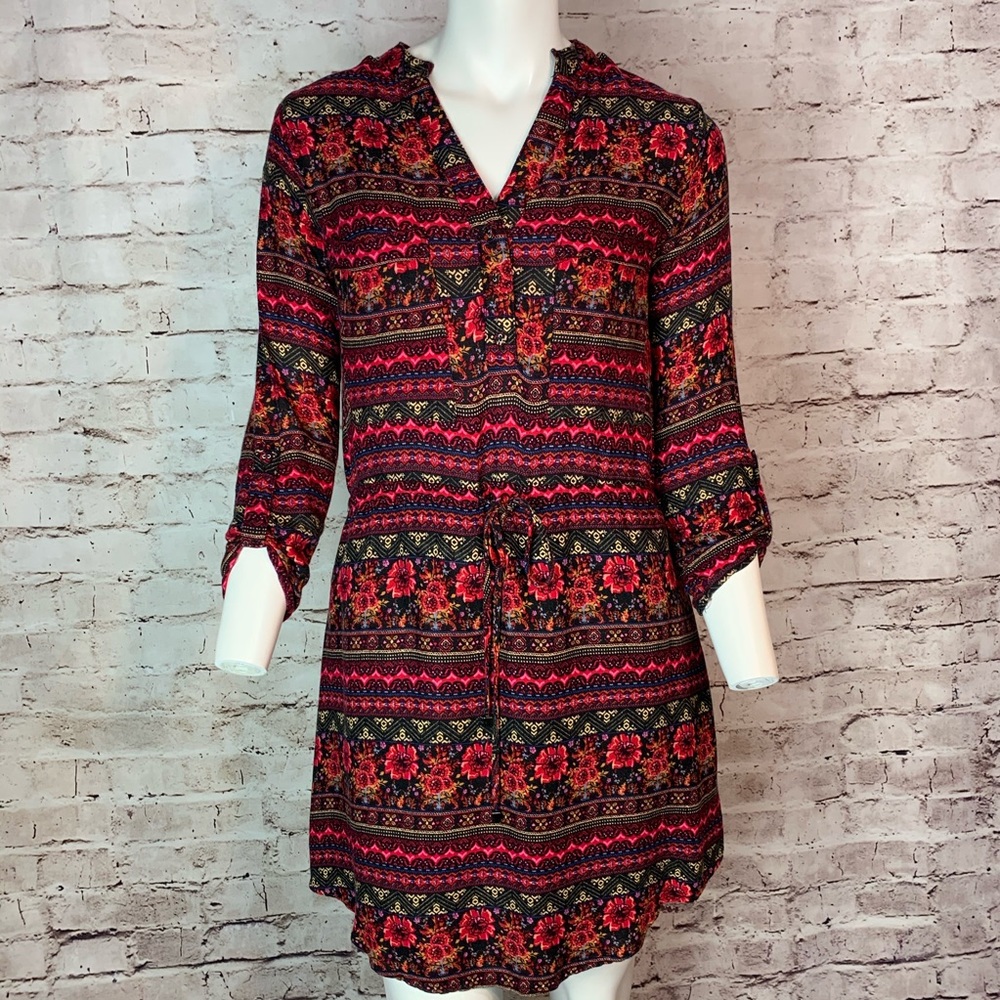 Miami medium Red stripe flower tunic dress
